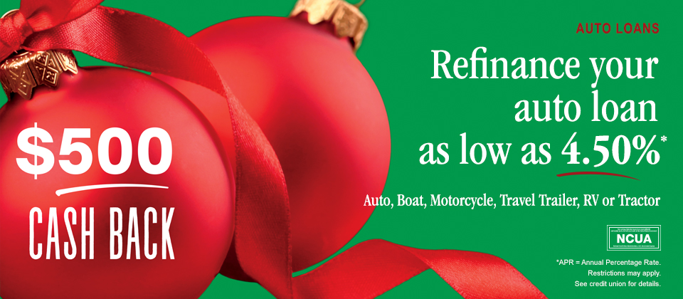 Refinance auto loan as low as 4.50%. Restrictions apply.
